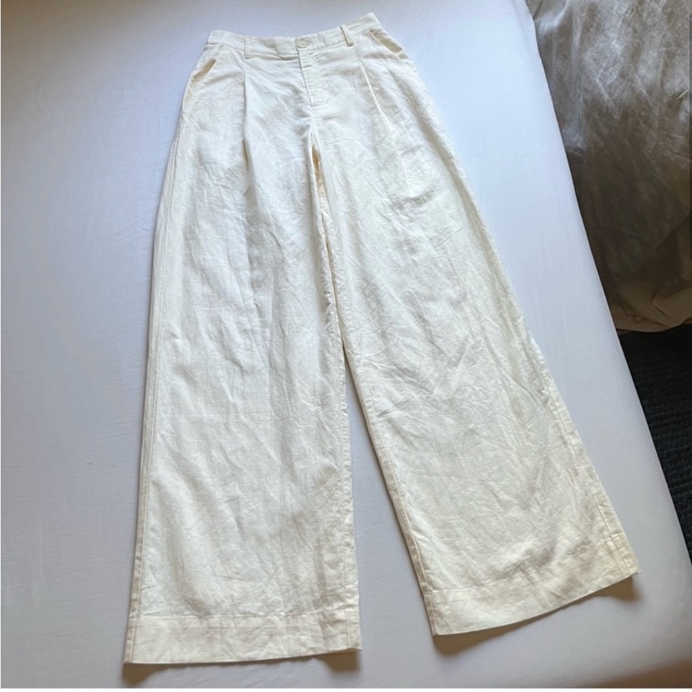 NWOT CAMI NYC cream ivory linen cotton blend elastic waist high rise wide leg